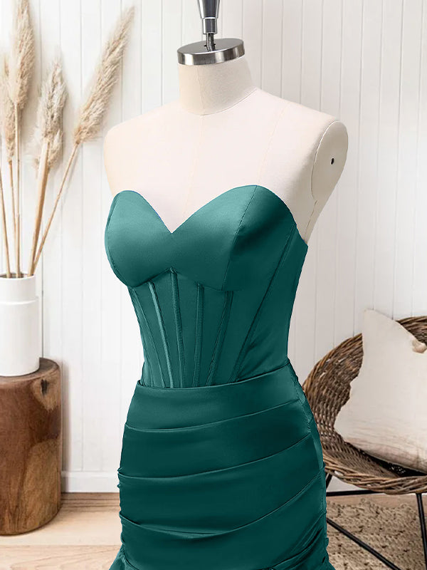 Green Mermaid Strapless Corset Tiered Long Prom Dress