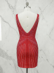 Deep V-Neck Allover Rhinestone Starburst Bodycon Mini Dress Homecoming Dresses
