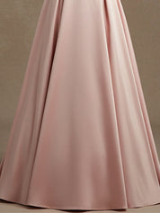 Pink A-line V-Neck Floor-Length Satin Lace Prom Dress With Sequins