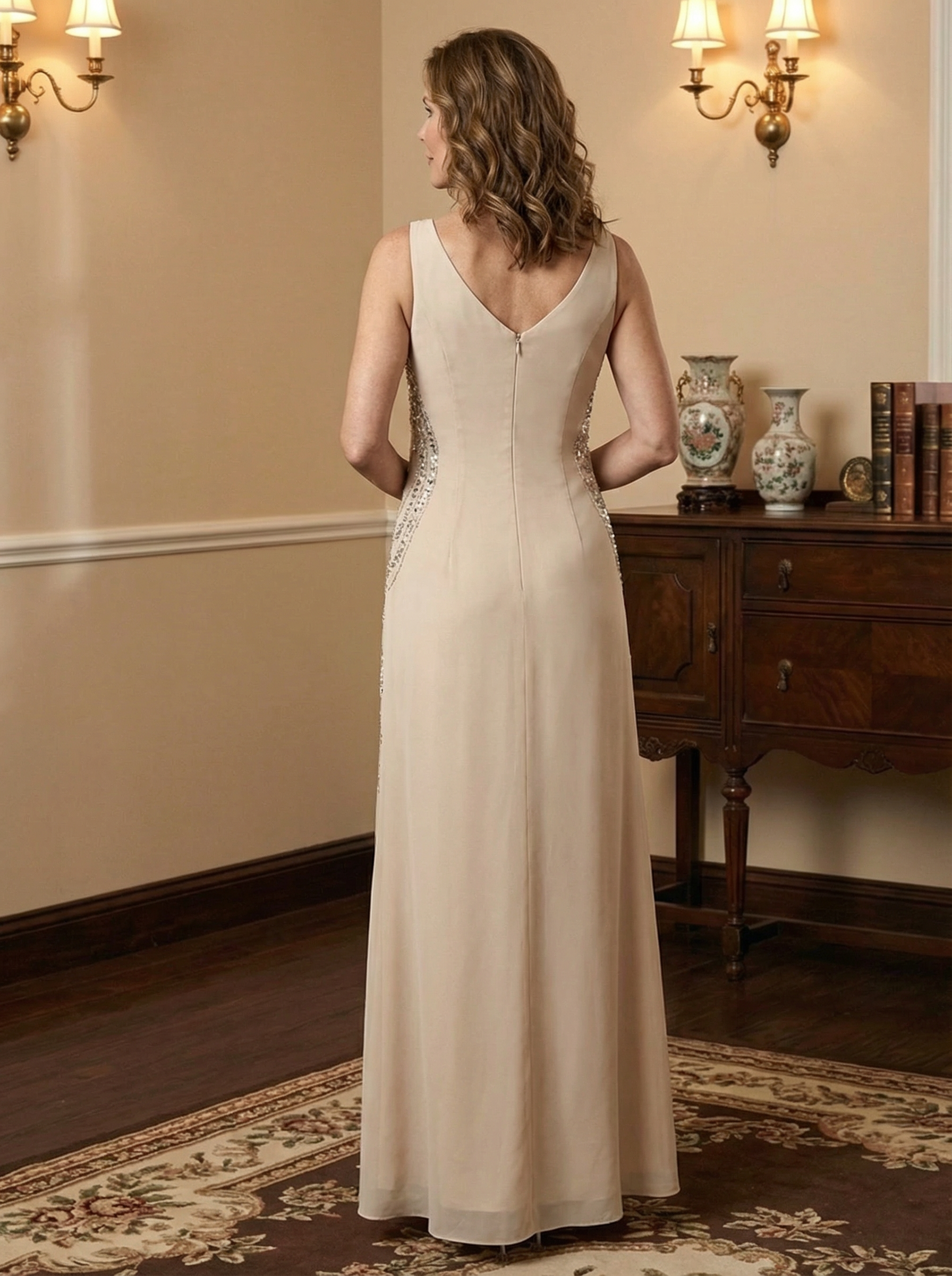 Sheath/Column V-Neck Ankle-Length Mother of the Bride Dresses with Jacket & Sequins