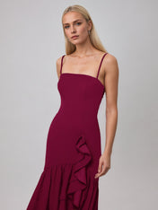 Cabernet Sheath/Column Chiffon Off The Shoulder Sleeveless Floor Length Dress With Ruffles