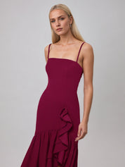 Cabernet Sheath/Column Chiffon Off The Shoulder Sleeveless Floor Length Dress With Ruffles