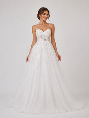 Elegant Sweetheart Lace Appliquéd Tulle A-Line Wedding Dress with Chapel Train