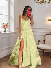 Hot Pink A Line Floral Long Prom Dress with High Slit