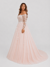 Elegant Off-the-Shoulder Long Sleeve Lace Corset A-Line Wedding Dress with Chapel Train