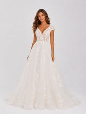 Elegant Floral Applique Tulle A-Line Wedding Dress with Sweep Train