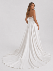 Elegant Strapless Ruched Satin A-Line Wedding Dress with High Slit and Chapel Train