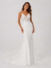 Elegant Illusion Lace Bodice Mermaid Wedding Dress with Chapel Train