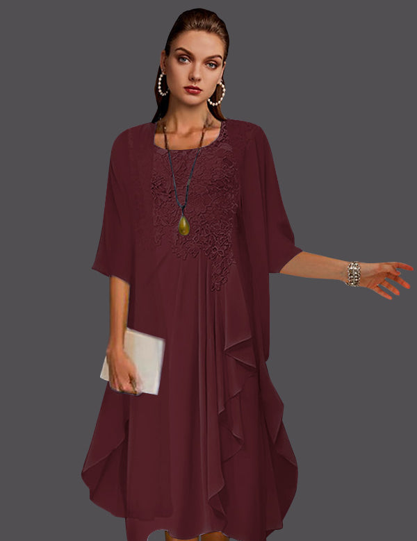 Two Piece A-Line Chiffon Lace Sleeveless Jacket Dresses with Pleats Appliques