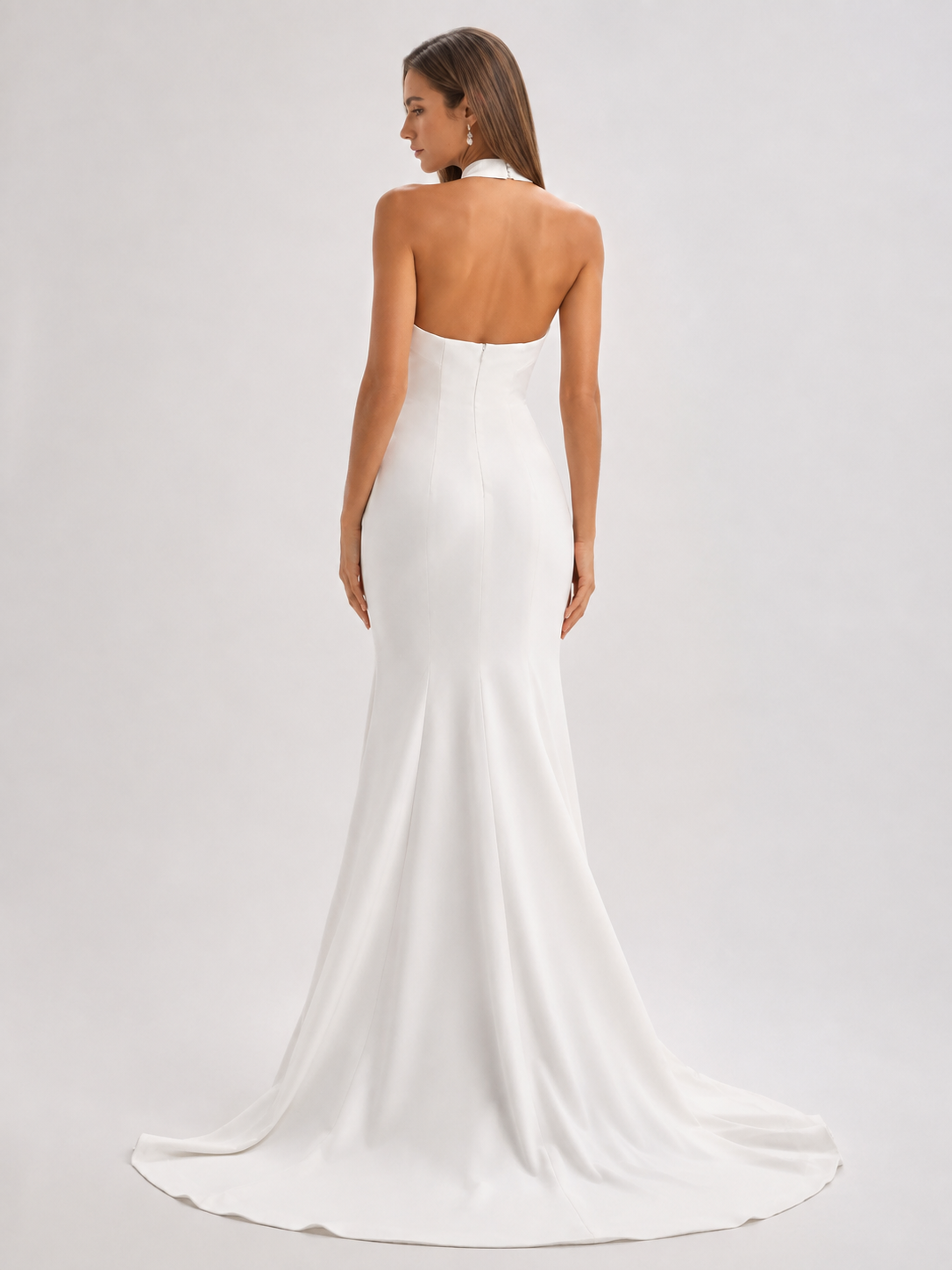 Elegant Halter Satin Mermaid Wedding Dress with Sweep Train