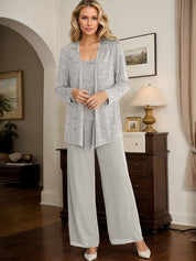 Chiffon Mother of the Bride Pantsuits with Jacket & Sequins