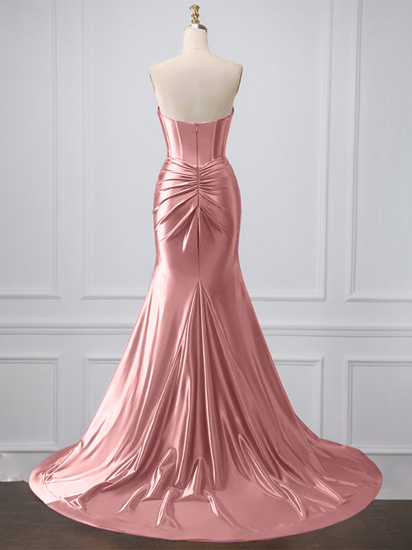 Purple Mermaid Strapless Sweetheart Corset Long Prom Dress with Slit
