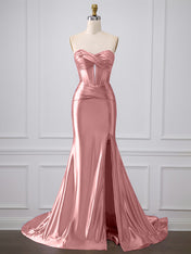 Purple Mermaid Strapless Sweetheart Corset Long Prom Dress with Slit