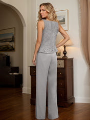 Chiffon Mother of the Bride Pantsuits with Jacket & Sequins