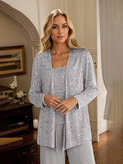 Chiffon Mother of the Bride Pantsuits with Jacket & Sequins