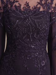 Sheath/Column Scoop Illusion Floor-Length Lace Chiffon Mother of the Bride Dress With Sequins
