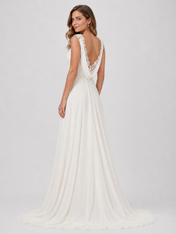 Elegant Lace Bodice Chiffon A-Line Wedding Dress with Cowl Back and Sweep Train