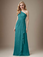 Ruby Sheath One Shoulder Metallic Mesh Dress Mother of the Bride Dress