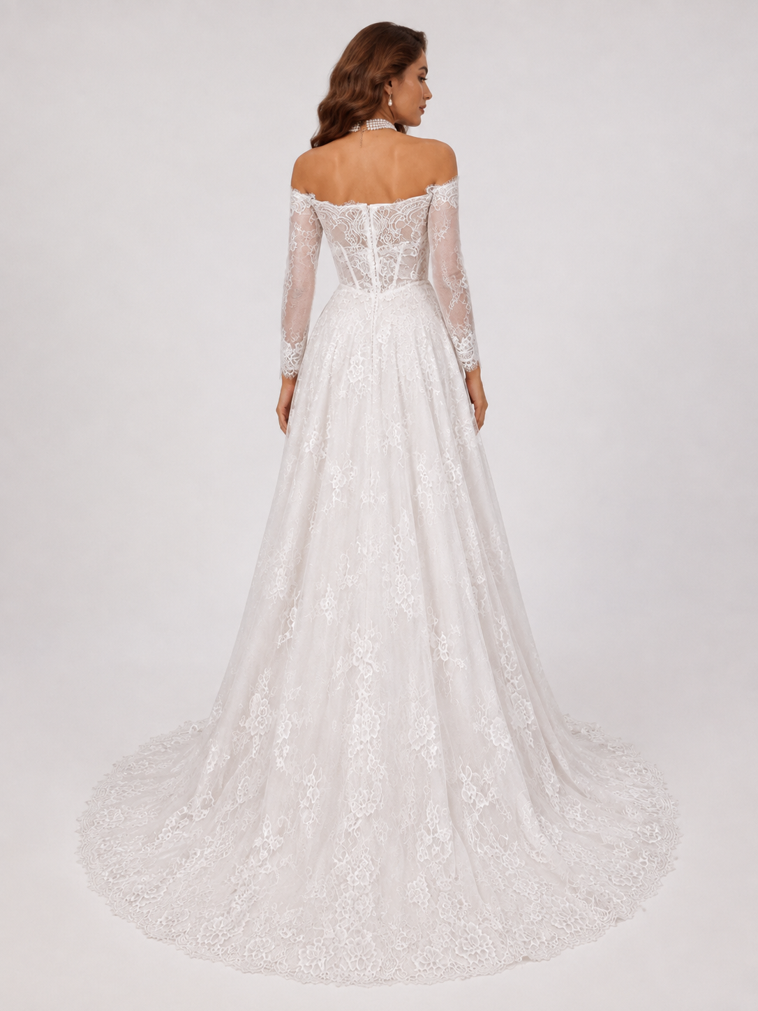 Elegant Off-the-Shoulder Corset Lace A-Line Wedding Dress with Chapel Train