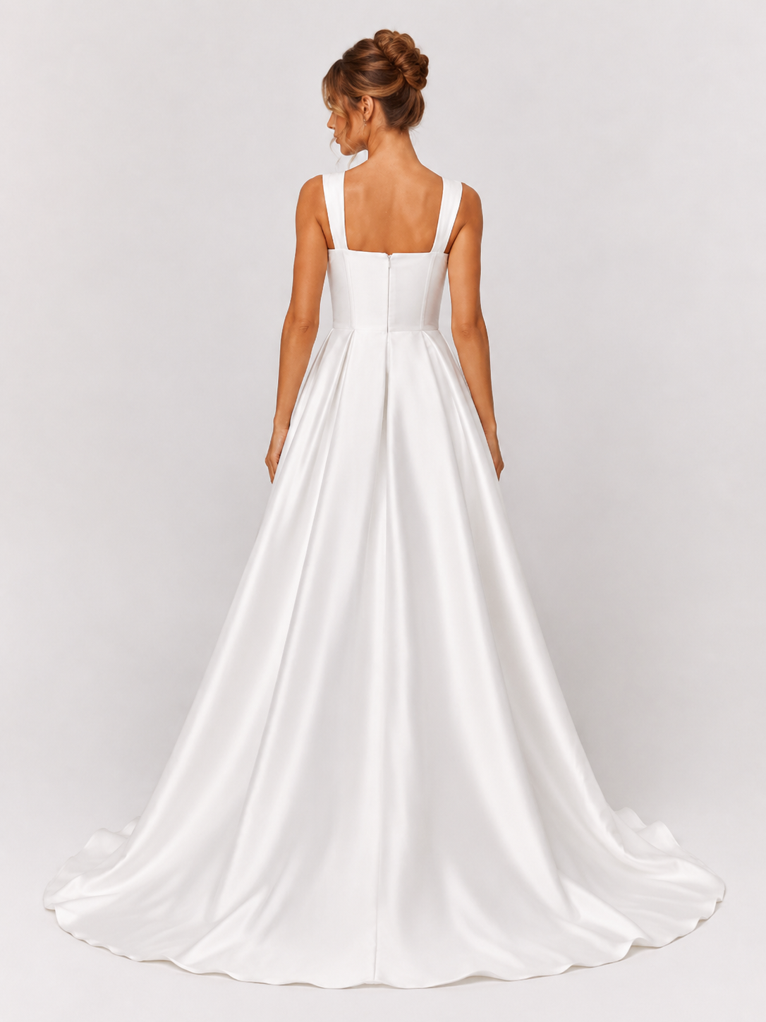 Elegant Square Neckline Satin A-Line Wedding Dress with Chapel Train