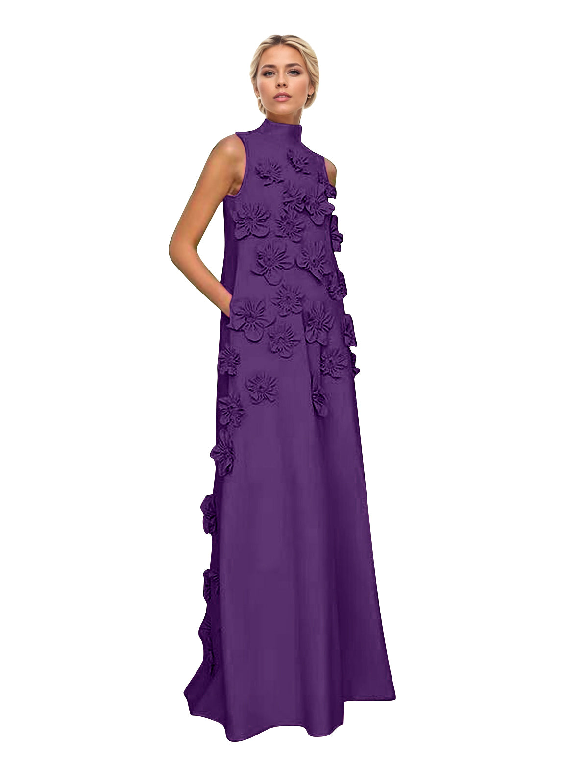 Onions Purple Rose Flower Maxi Dress