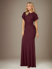 Cabernet Trumpet/Mermaid Stretch Crepe Scoop Neck Flutter Sleeve Floor Length Dress