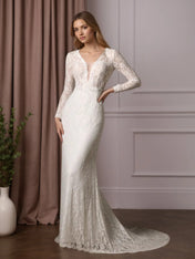 White Sheath V-Neck Tulle Wedding Dress