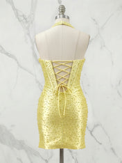 Glamorous Champagne Pearl Beaded Corset Short Homecoming Dress