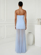 Light Blue Strapless Mermaid Chiffon Maxi Dress with Pleat