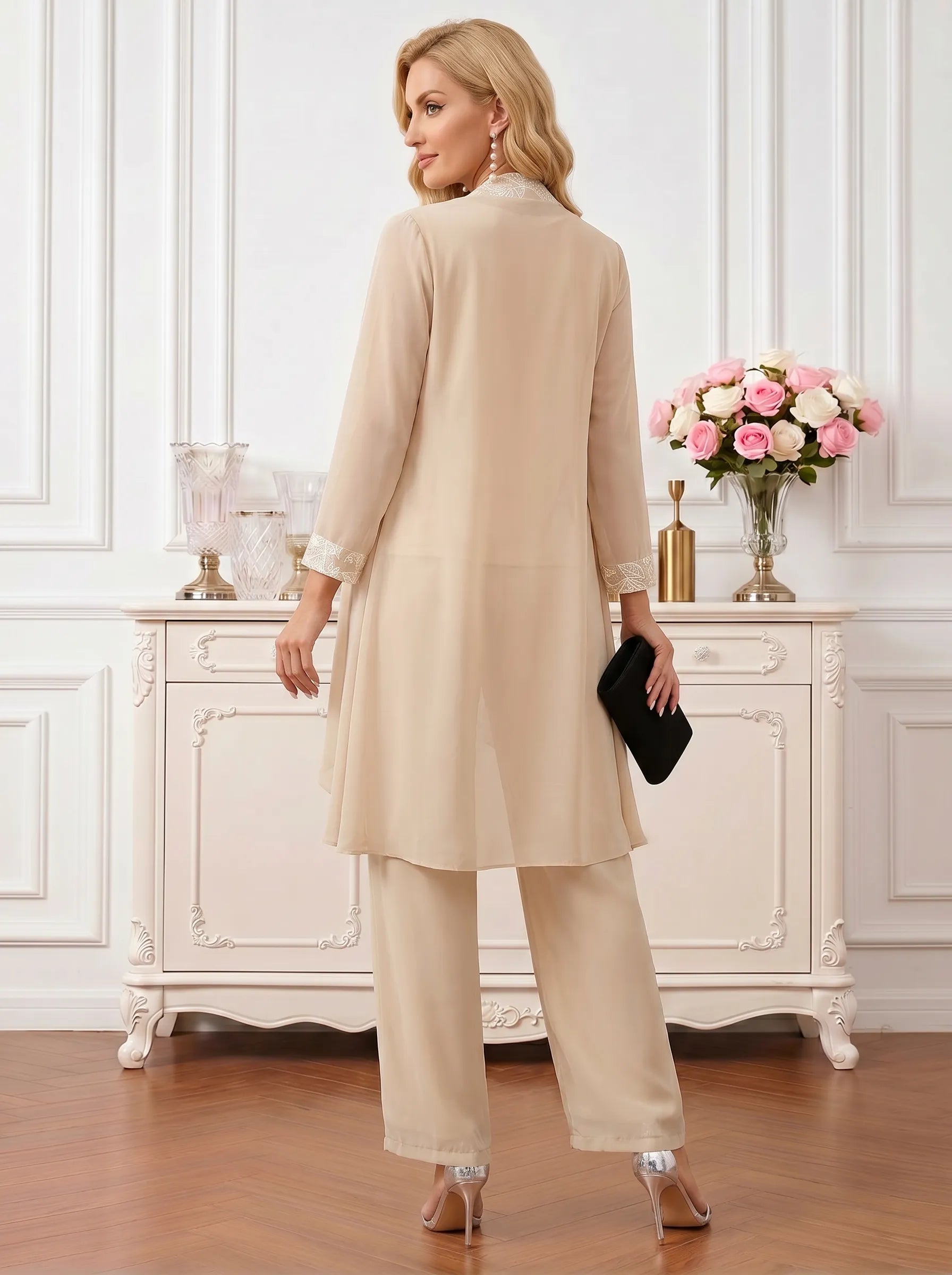 Sequin Patterned Round Neck Sleeveless Straight-Leg  Mother of the Bride Pant Set