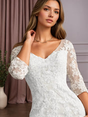 White Mermaid V-Neck Lace Tulle Wedding Dress