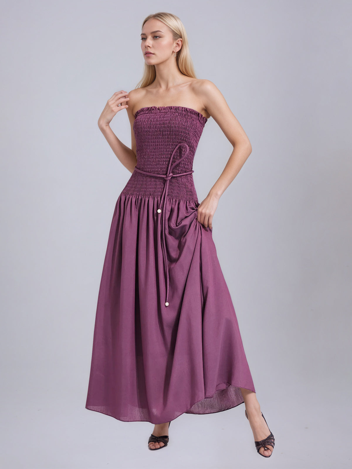 Norma Purple Ruched Off Shoulder Dress