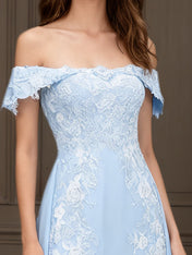 Elegant Off the Shoulder Chiffon Sheath Long Mother of the Bride with Lace Appliques