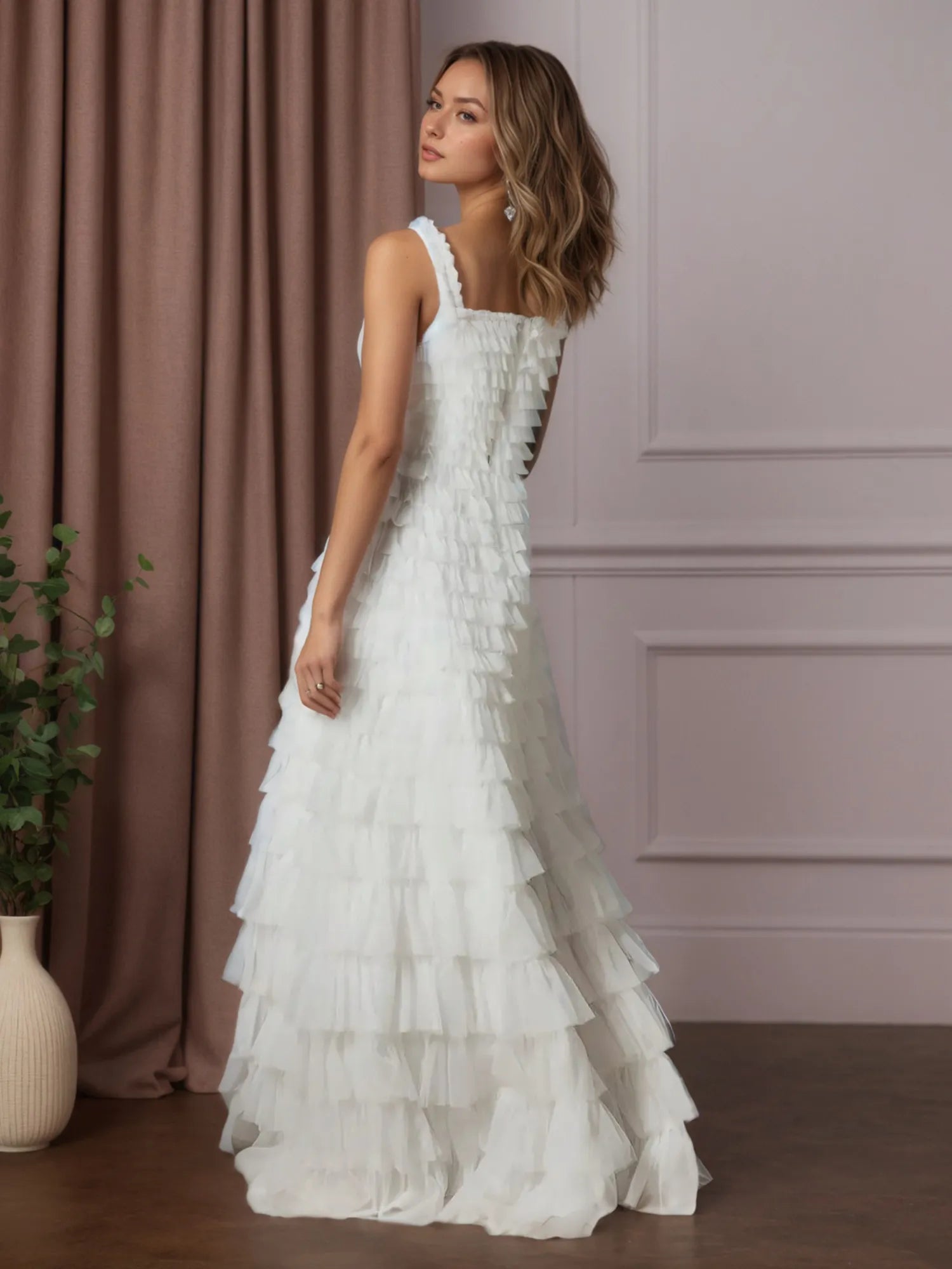 A-Line Ruched Tulle Wedding Dress