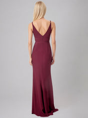 Sheath/Column Stretch Crepe V Neck Sleeveless Floor Length Dress