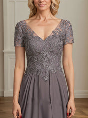 A-line V-Neck Floor-Length Chiffon Lace Mother of the Bride Dress