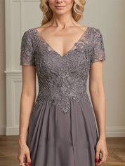 A-line V-Neck Floor-Length Chiffon Lace Mother of the Bride Dress