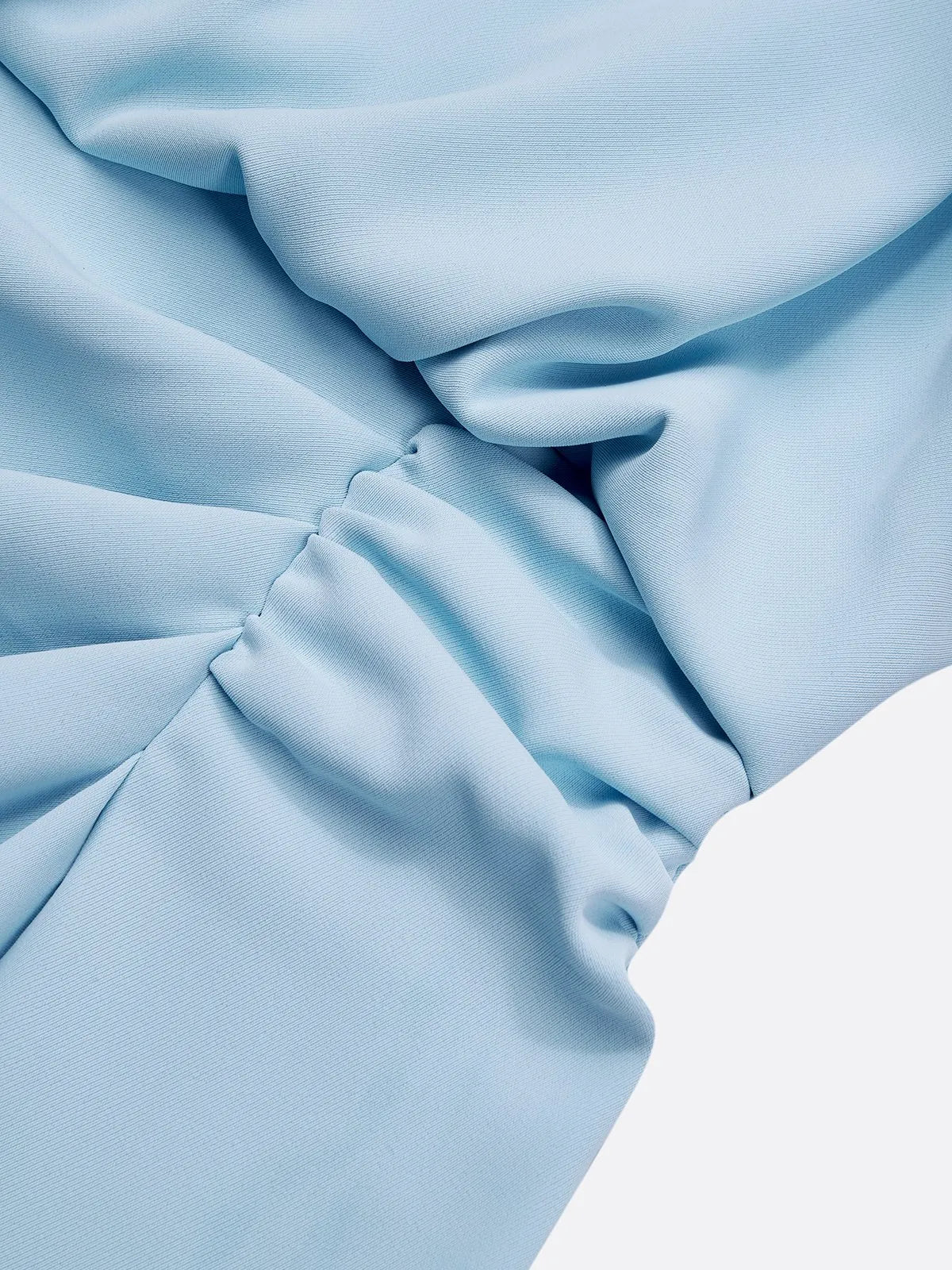 Light Blue Ruched Cut Out Classic Crew Neck Cap Sleeve Sheath Midi Dress