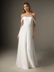 White A-Line Off the Shoulder Stretch Chiffon Wedding Dress