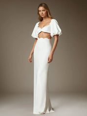 White Sheath Sweetheart Neckline Stretch Crepe Wedding Dress