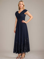 A-line V-Neck Ankle-Length Chiffon Mother of the Bride Dress With Applique Sequins
