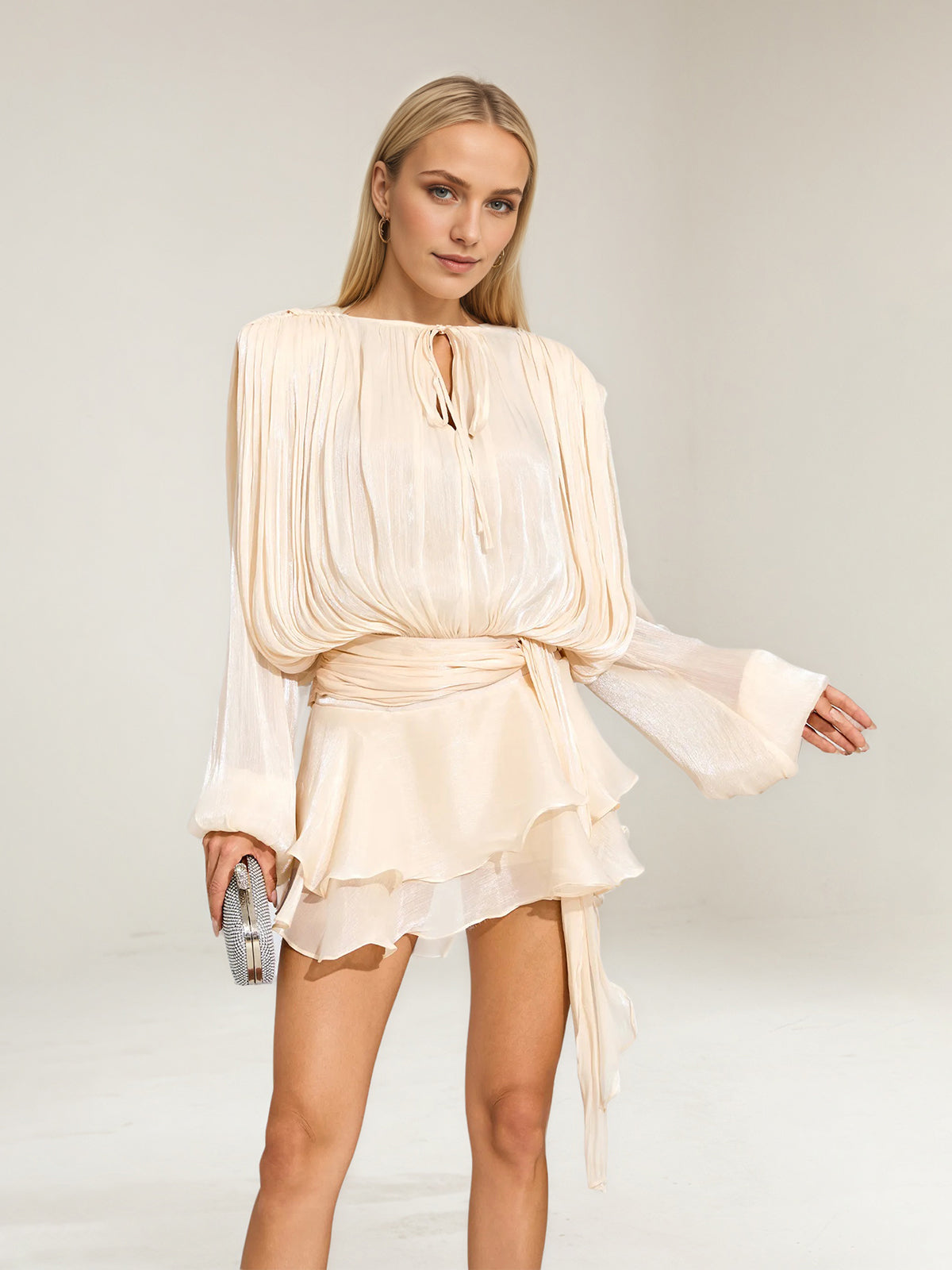 Balloon sleeve Ruffle mini dress