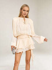 Balloon sleeve Ruffle mini dress