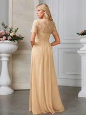 Jumpsuits Illusion Scoop Floor-Length Lace Chiffon Evening Dress With Overskirt Sequins