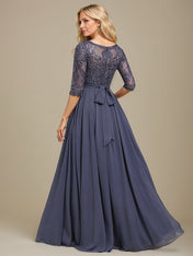 A-Line Scoop Floor-Length Lace Chiffon Mother Of the Bride Dress With Sequins Applique