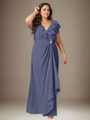 Stormy A-Line V-Neck Ruched Chiffon Dress
