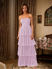 Burgundy A-Line Sweetheart Floor Length Tiered Chiffon Bridesmaid Dress