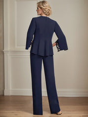 Separates Jumpsuit/Pantsuit V-Neck Floor-Length Chiffon Mother of the Bride Dress