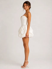 Elegant Strapless Sweetheart Mini Wedding Dress with Pearl Detail, Bubble Skirt and Lace-Up Back