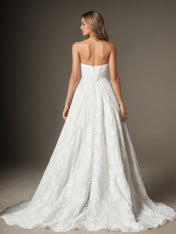 White A Line Strapless Floral Burnout Jacquard Wedding Dress